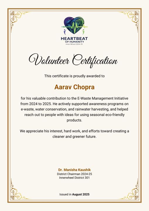 Certificate of Volunteering